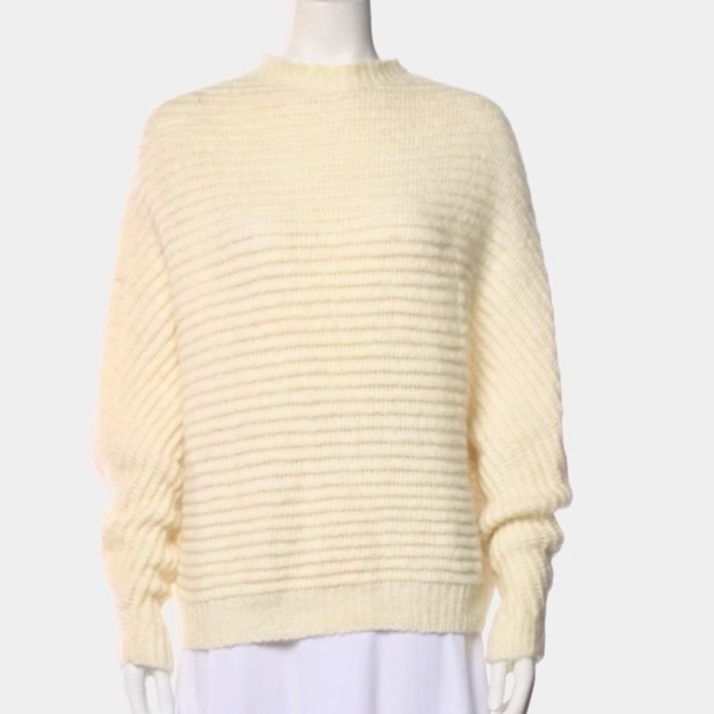 Maje Mousse High-Neck ecru alpaca wool Ribbed Sweater Medium